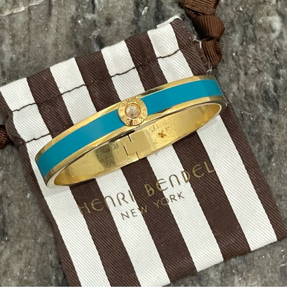 Henri Bendel gold and turquoise ocean blue slim bangle